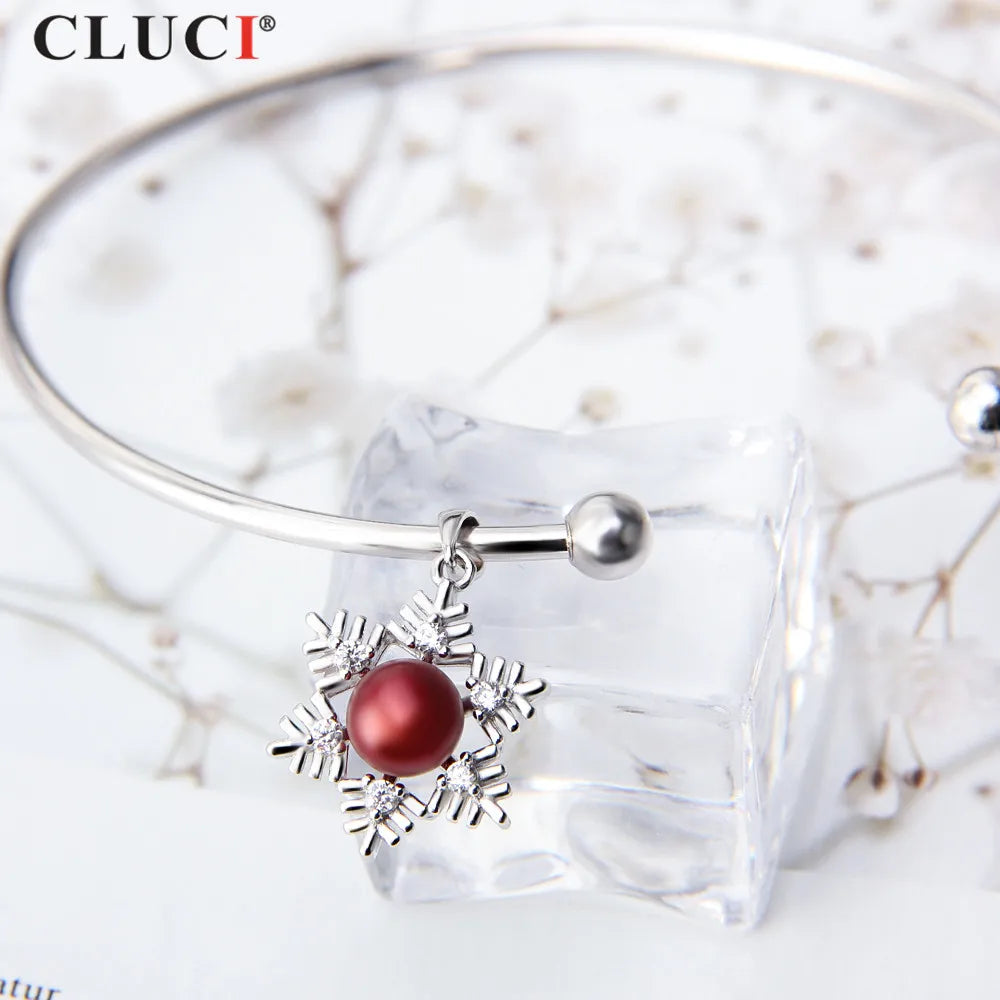 CLUCI 925 Sterling Silver Pendant for Pearls Trendy Snowflake DIY Necklace Bracelet Jewelry for Women Christmas Gift SP325SB