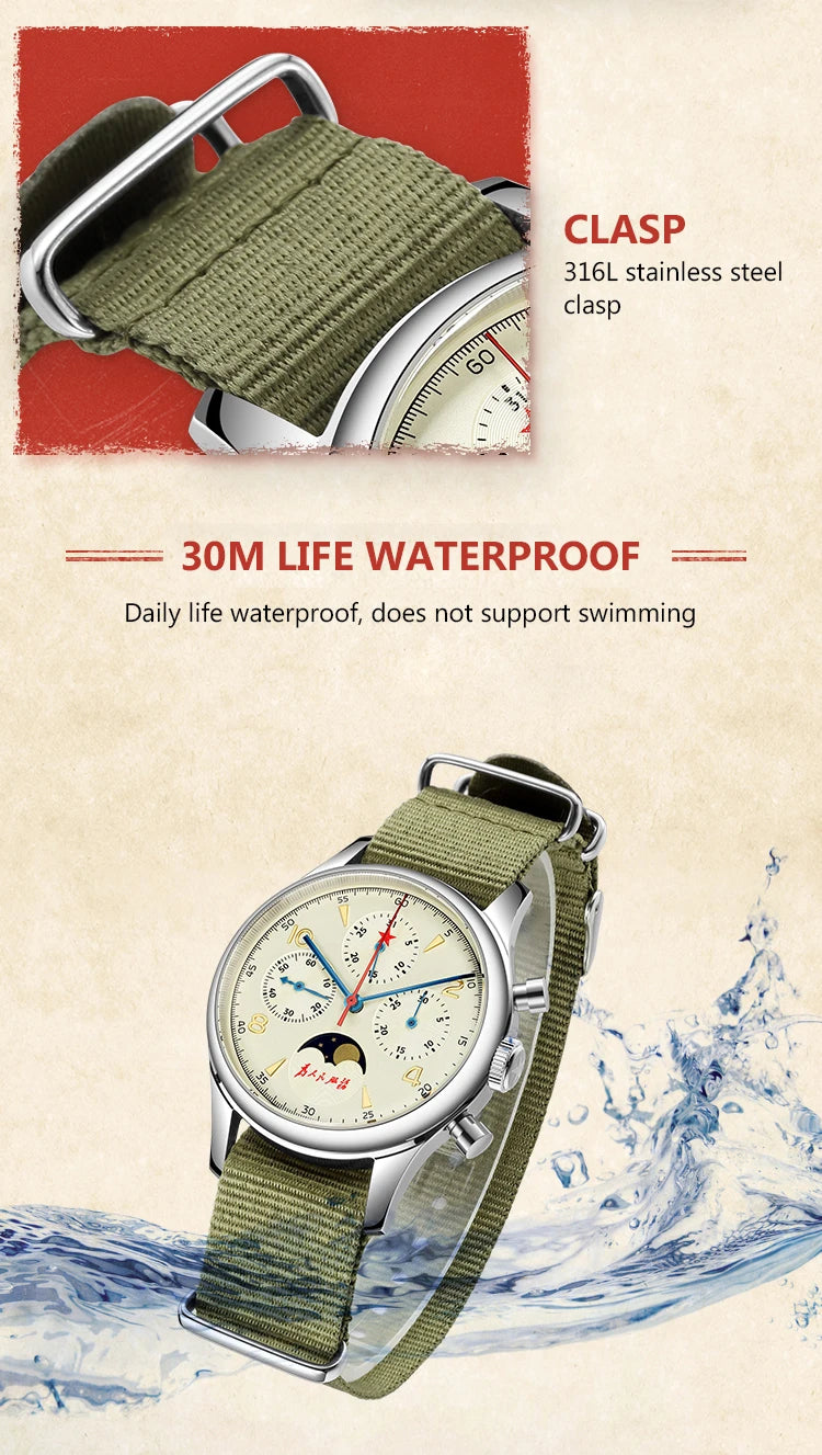 Original 1963 Men's 40mm ST1908 Moonphase Manual Winding Movement Mechanical Chronograph Sapphire Glass Cream Dial Watch