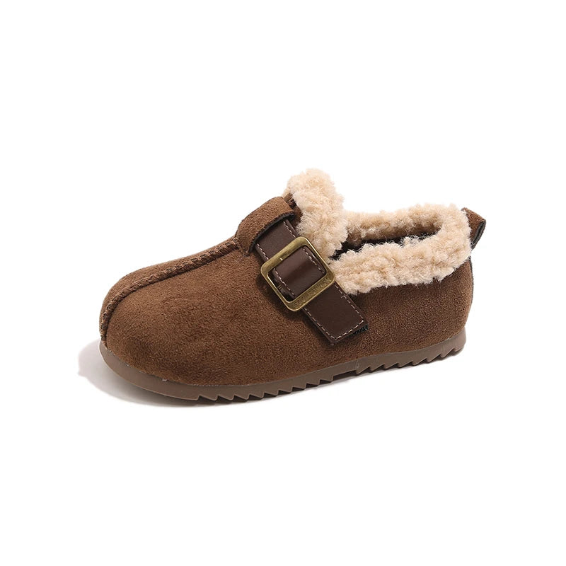 025 Winter New Children's Cotton Shoes for Girls; Soft Bottom One-piece Fur Warm Leather Shoes