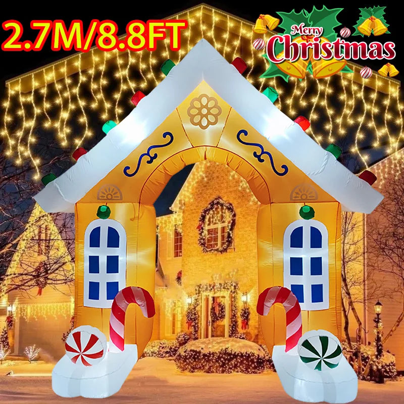 Christmas Decorations Gingerbread Man Snowman Arch Inflatable Toys Built-in LED Lights Model Party Xmas Holiday Decor Ornaments