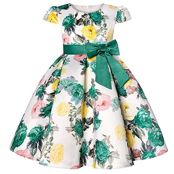 Seven Colours Flowers Girls Dress Summer Big Bow Fashion Christmas Princess Dress Birthday Party Gift 2-10 Years Kids Clothes