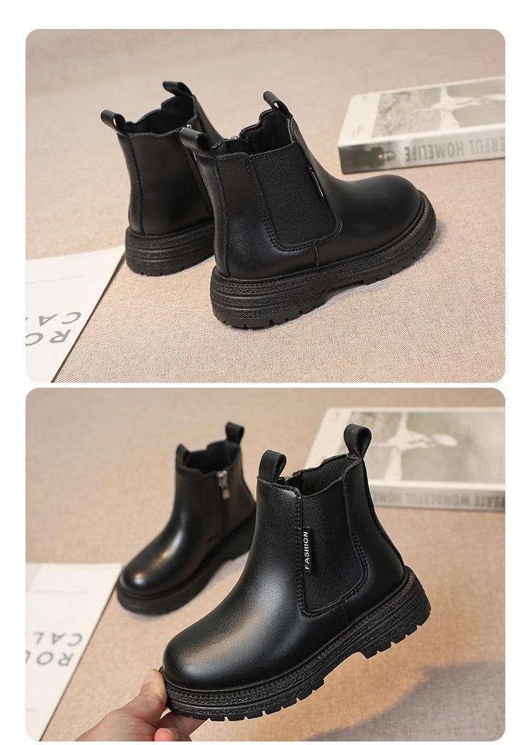 Kids Chelsea Boots for Girls 2025 New Winter Kids Ankle Boots Soft Sole Plush Breathable Lining School Shoes for Girls Boots