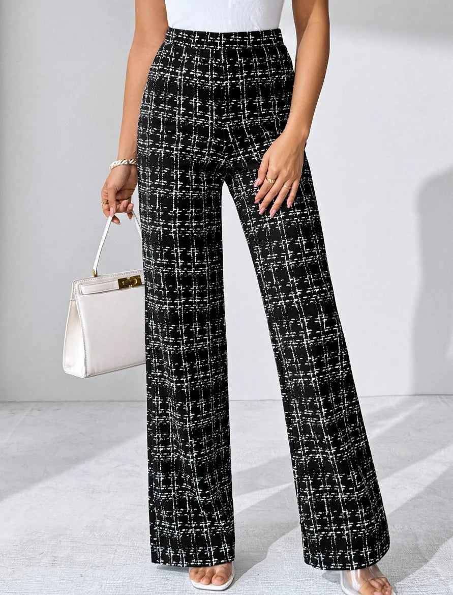 Spring and summer solid color striped checkered loose casual style straight leg pants