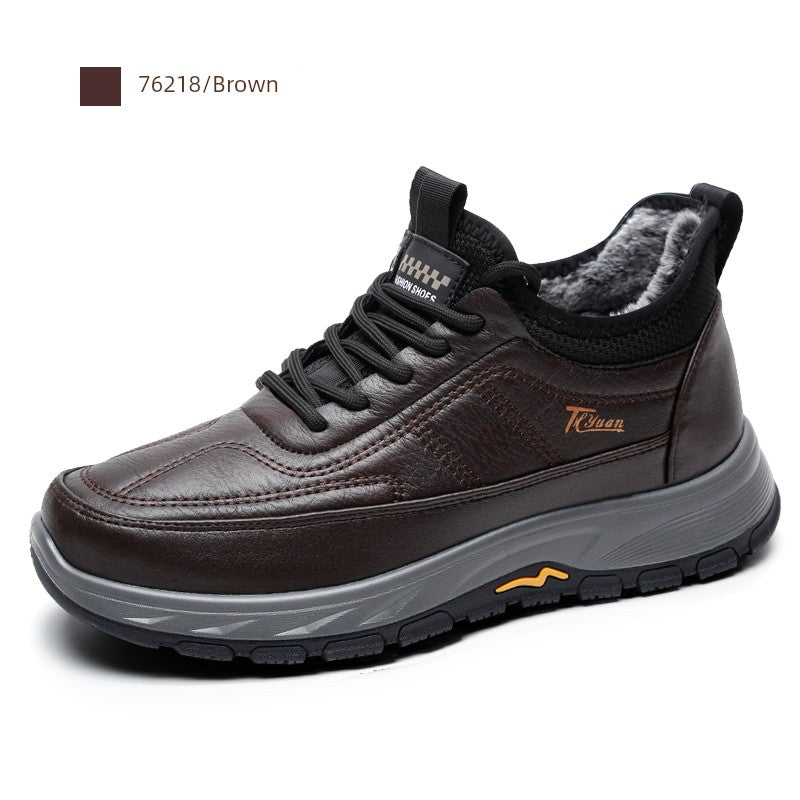 Traditional Beijing Cotton Shoes Men's Winter Fleece-lined Thickened Elderly Non Slip One Pedal Heattech Middle-Aged and Elderly Men Dad Shoes