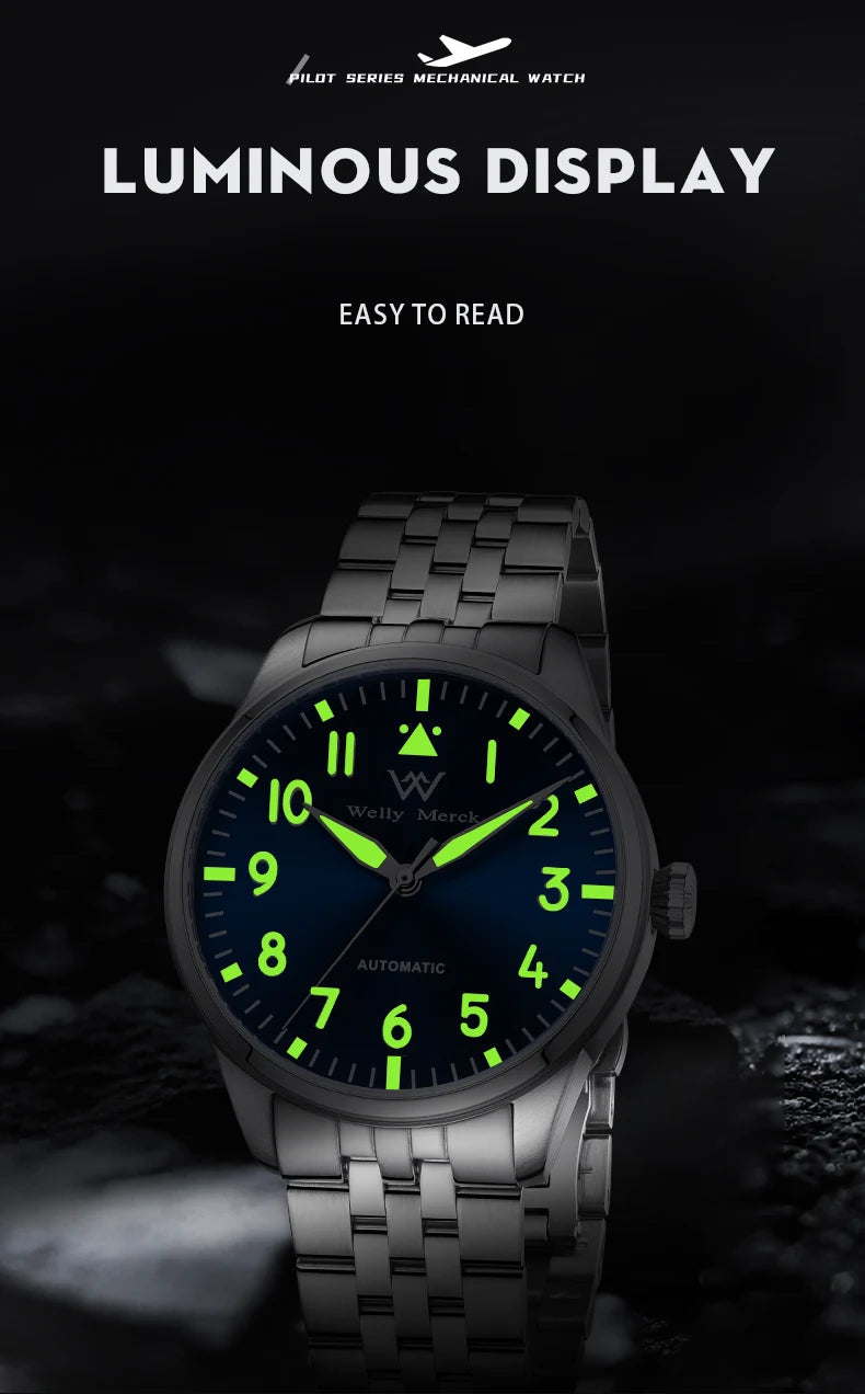 WM Watch Pilot Watch Automatic Mechanical Watches 200M Water Resistant Men Sapphire Casual Business Watch Welly Merck 165M-WM