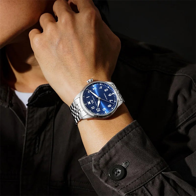WM Watch Pilot Watch Automatic Mechanical Watches 200M Water Resistant Men Sapphire Casual Business Watch Welly Merck 165M-WM