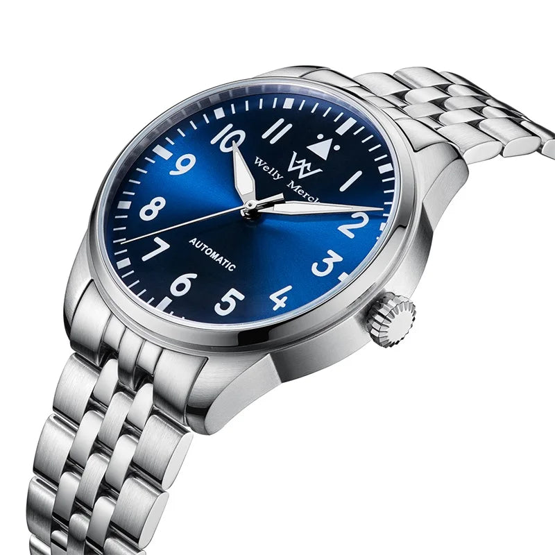 WM Watch Pilot Watch Automatic Mechanical Watches 200M Water Resistant Men Sapphire Casual Business Watch Welly Merck 165M-WM