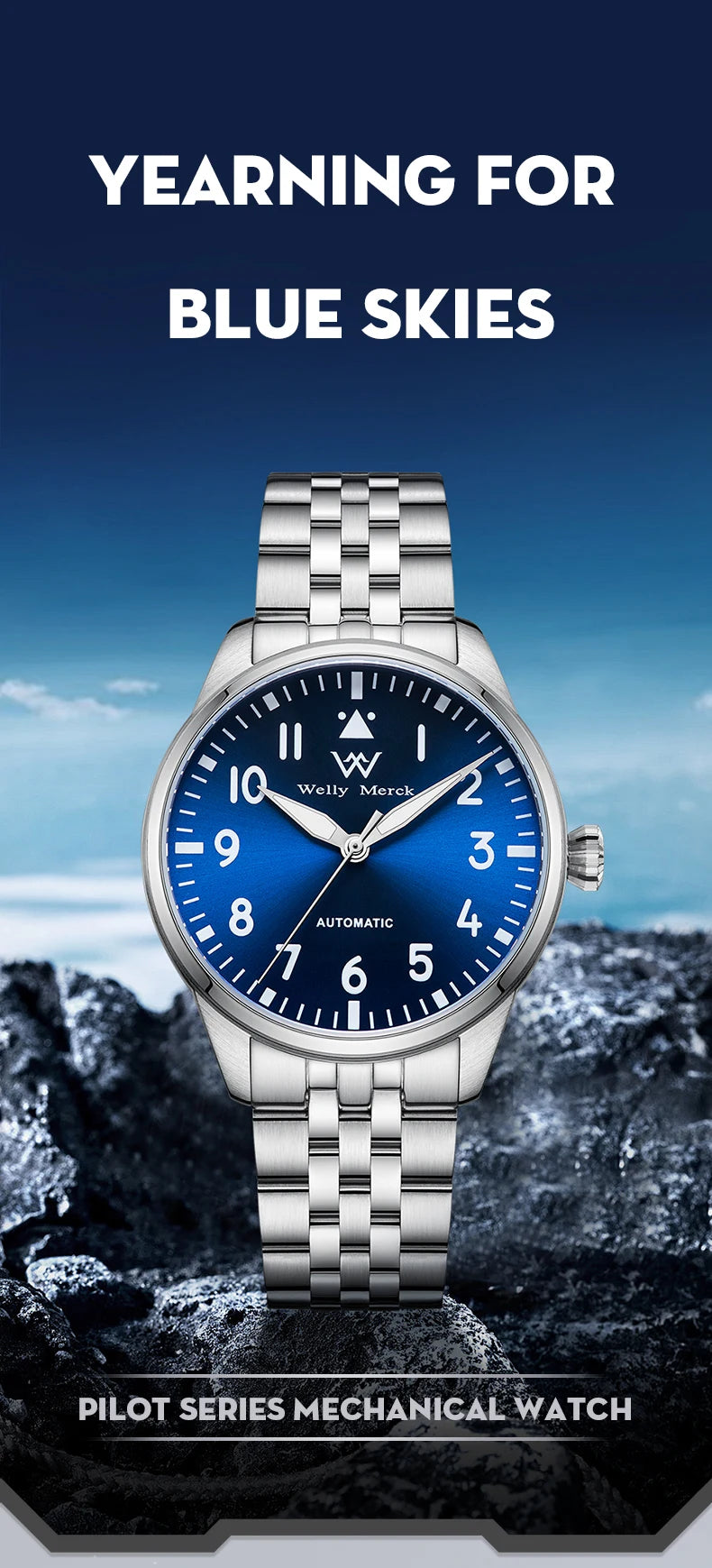 WM Watch Pilot Watch Automatic Mechanical Watches 200M Water Resistant Men Sapphire Casual Business Watch Welly Merck 165M-WM