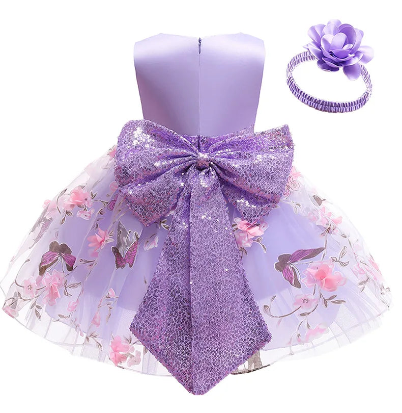 Flower Butterfly Baby Girls Dress 1 2 3 4 5 Years Summer Mesh Embroidery Little Princess Dress Christmas Party Gift Kids Clothes