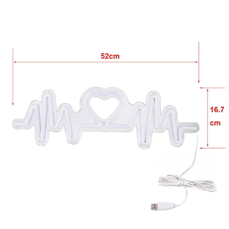 Heartbeat Neon Sign Light LED Love Logo Lamp wedding Lighing Backplane Confession Christmas Decor Background Wall USB Powered