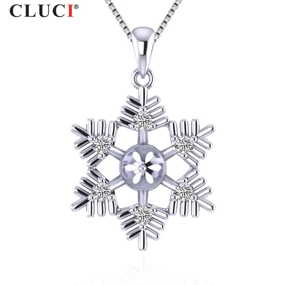 CLUCI 925 Sterling Silver Pendant for Pearls Trendy Snowflake DIY Necklace Bracelet Jewelry for Women Christmas Gift SP325SB