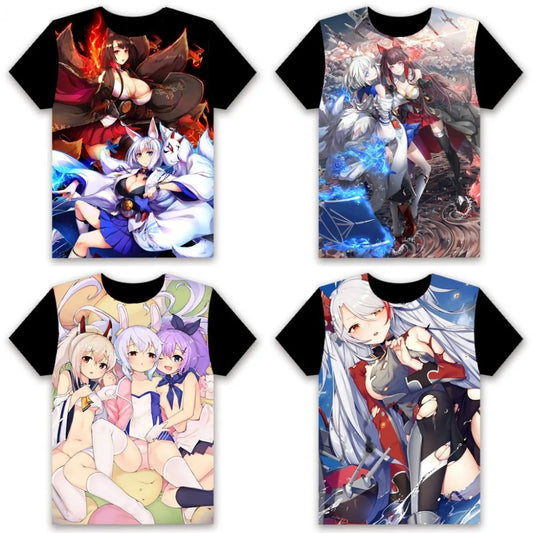 Men's T-shirt Anime Game Azur Lane akagi kaga illustrious Printed Cosplay Short Sleeve Unisex Black Tee Tops Summer Clothing