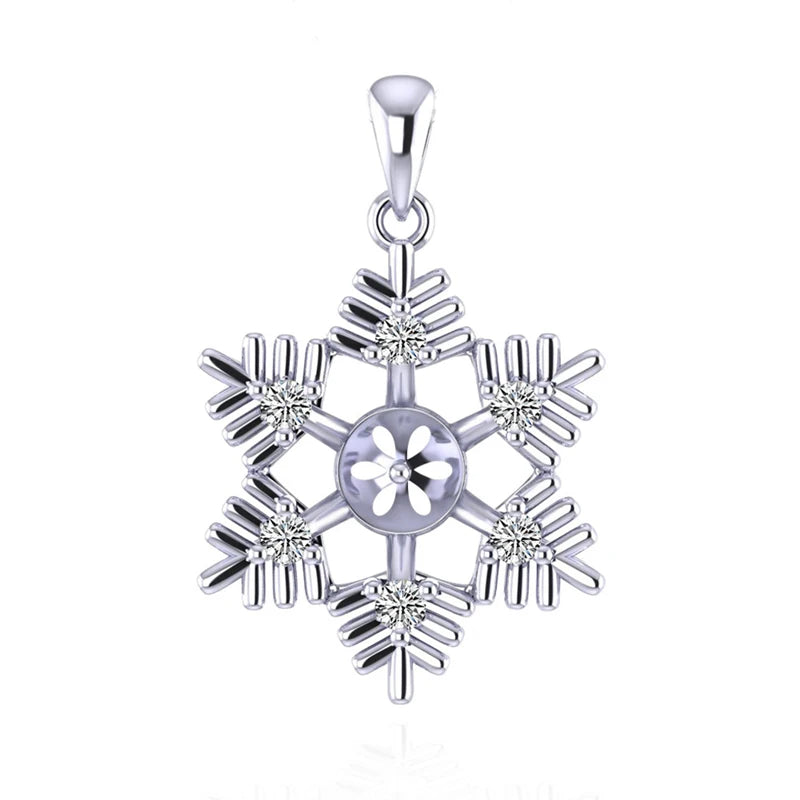 CLUCI 925 Sterling Silver Pendant for Pearls Trendy Snowflake DIY Necklace Bracelet Jewelry for Women Christmas Gift SP325SB