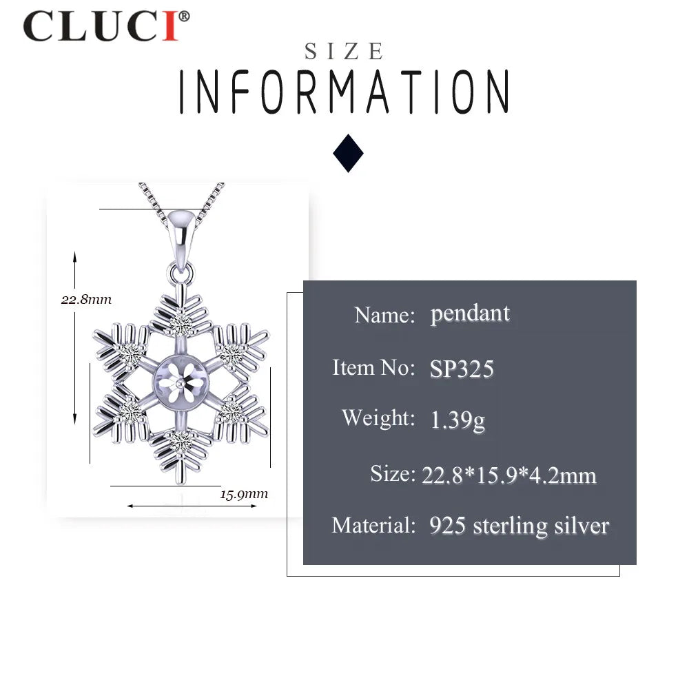 CLUCI 925 Sterling Silver Pendant for Pearls Trendy Snowflake DIY Necklace Bracelet Jewelry for Women Christmas Gift SP325SB