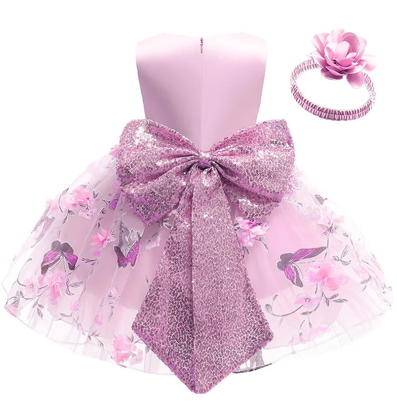 Flower Butterfly Baby Girls Dress 1 2 3 4 5 Years Summer Mesh Embroidery Little Princess Dress Christmas Party Gift Kids Clothes