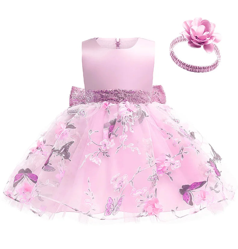 Flower Butterfly Baby Girls Dress 1 2 3 4 5 Years Summer Mesh Embroidery Little Princess Dress Christmas Party Gift Kids Clothes