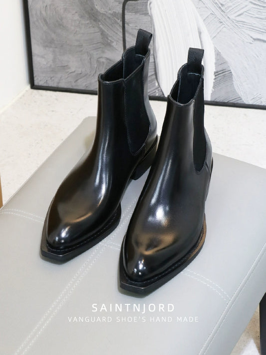 Excellent 100 Designer Model Smoke Pipe Chelsea Boots British Pointed Business Casual Men's Leather Booties Handmade Shoes