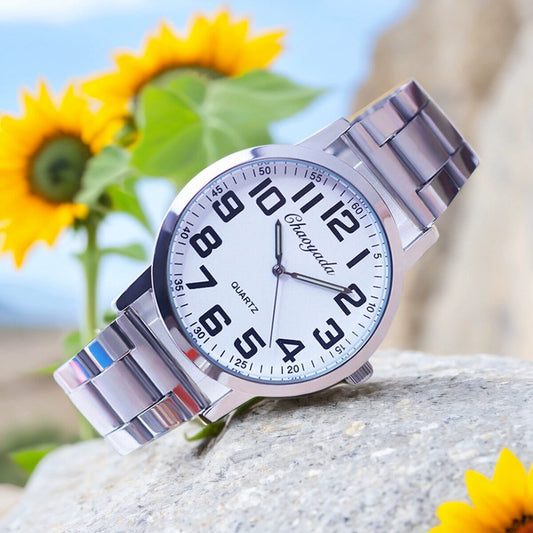 Clear Large Digital Steel Belt Watch for Middle-Aged and Elderly People Quartz Waterproof Digital Men's and Women's Watch