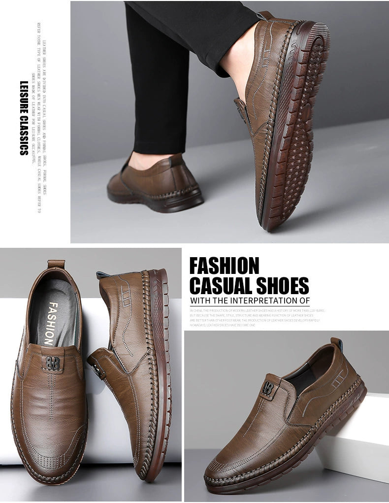 Men's Leather Shoes 2025 New Arrival Business Casual Shoes Genuine Leather Spring and Autumn Men's Shoes Soft Cowhide Gum-Rubber Outsole Middle-Aged Father Shoes