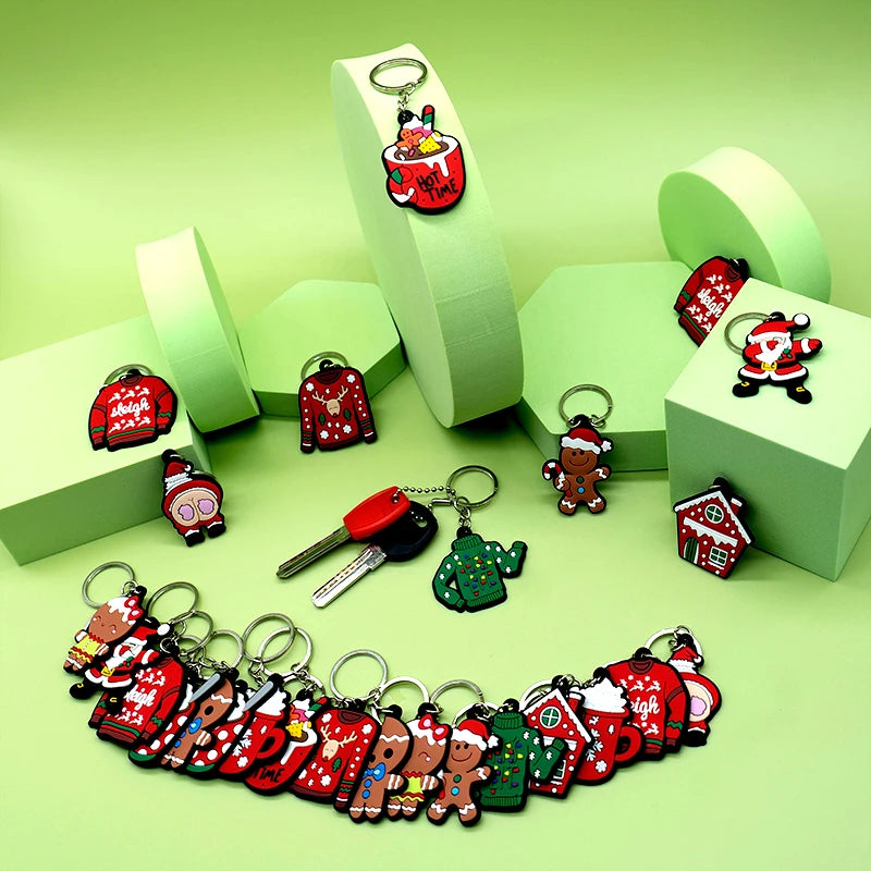 1-100PCS Christmas Style Keychain Santa Claus Key Holder Festive Women Men Keyring Christmas Family Gift Car Key Accessories