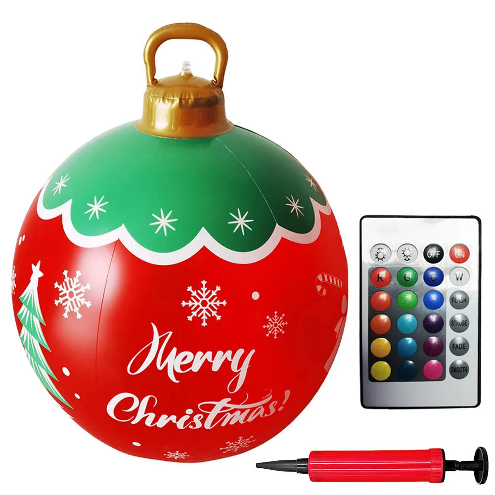24 Inch Inflatable Outdoor Christmas Ball PVC Giant Inflatable Christmas Balls with Light/Remote Christmas Decorations Ball