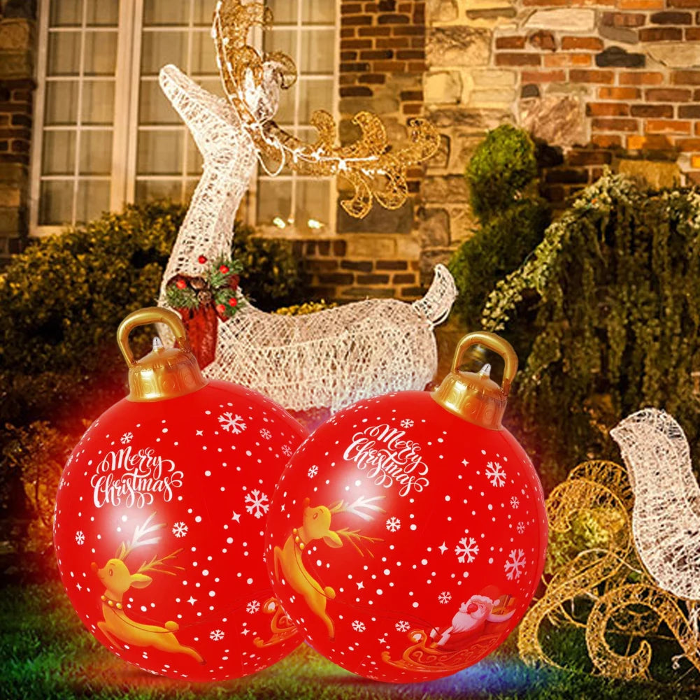 24 Inch Inflatable Outdoor Christmas Ball PVC Giant Inflatable Christmas Balls with Light/Remote Christmas Decorations Ball