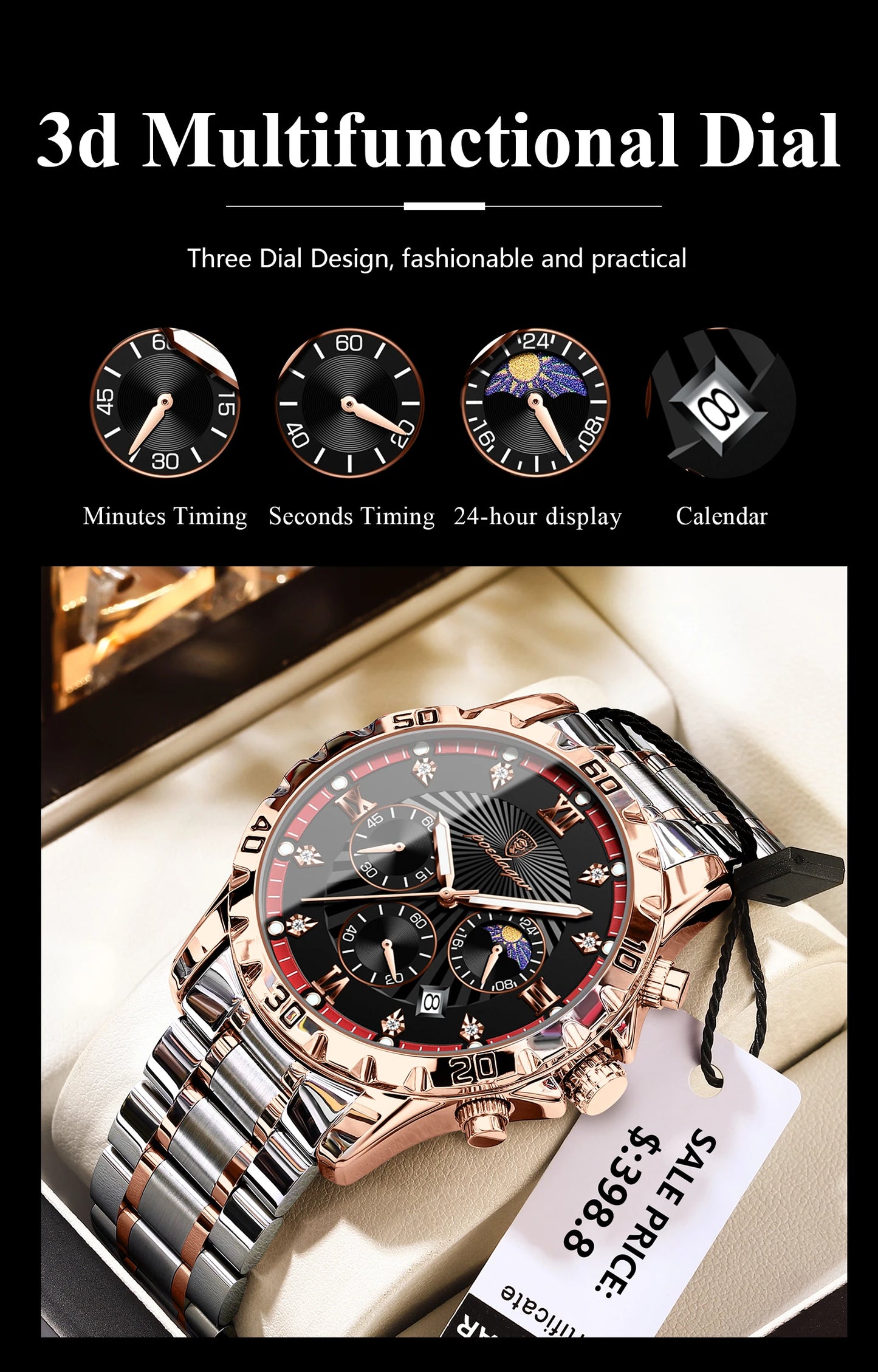 POEDAGAR Luxury Sports Watches For Men Stainless Steel Chronograph Date Man Watch Waterproof Luminous Fashion Men's Quartz Watch