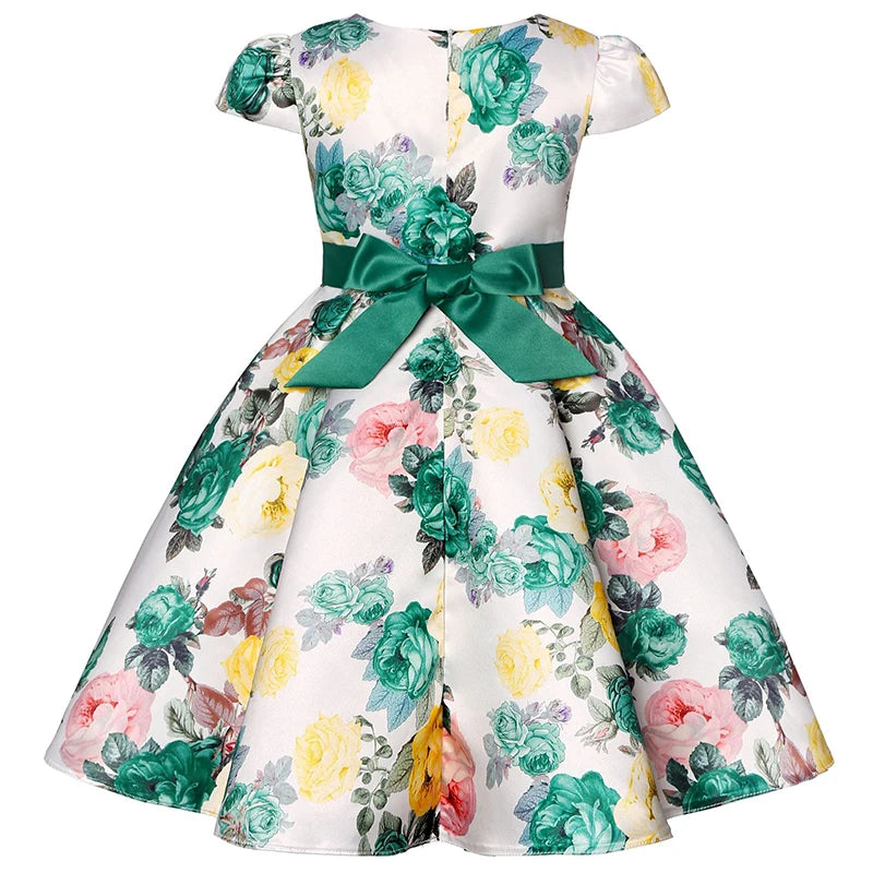 Seven Colours Flowers Girls Dress Summer Big Bow Fashion Christmas Princess Dress Birthday Party Gift 2-10 Years Kids Clothes