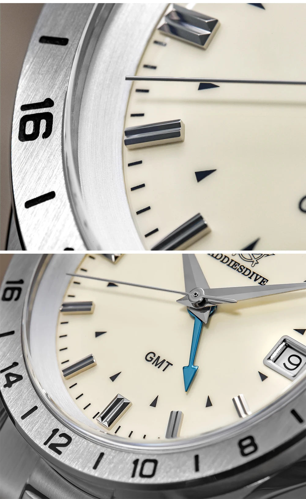 ADDIESDIVE NEW AD2063 38mm GMT Men's Watch Sapphire Glass Calendar 316L Stainless Steel Luxury Waterproof Watches Reloj Hombre