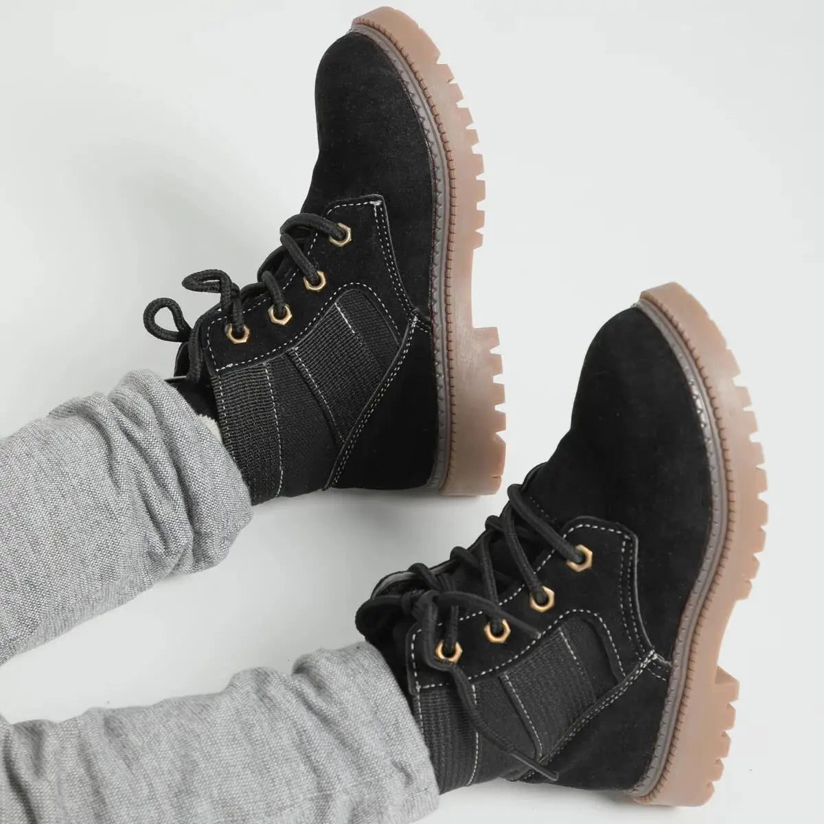 Four Seasons Children's Casual Booties Kids Fashion Design High-top Solid Color Lace-up Martin Boots Rubber Soft Anti-slip Sole