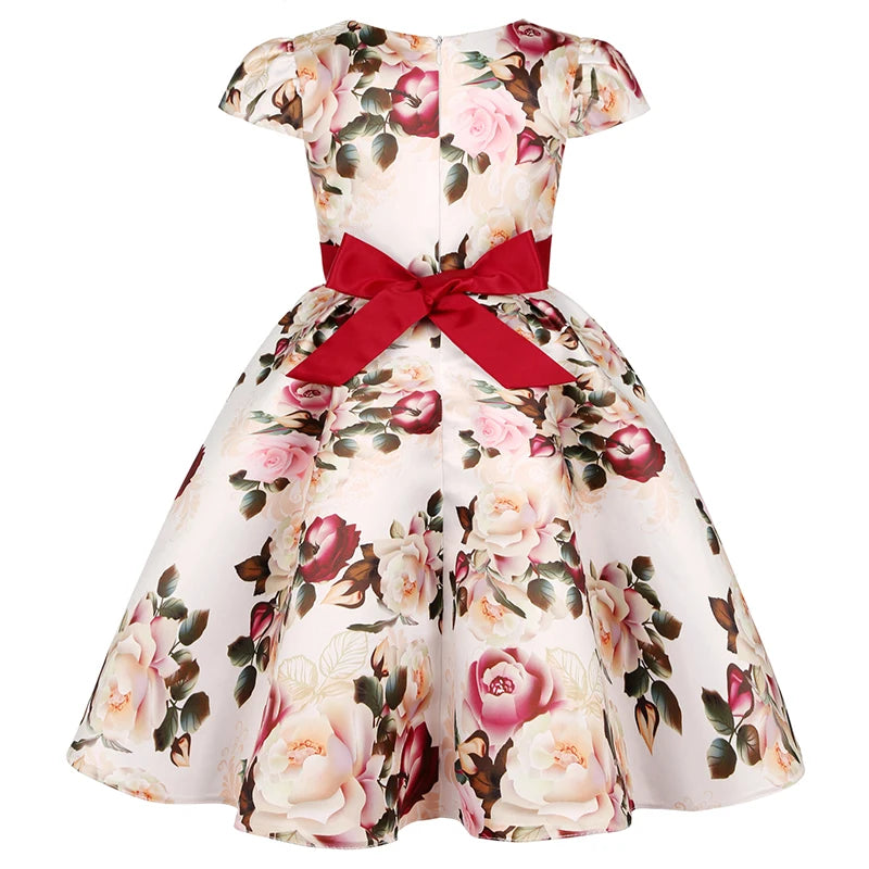 Seven Colours Flowers Girls Dress Summer Big Bow Fashion Christmas Princess Dress Birthday Party Gift 2-10 Years Kids Clothes
