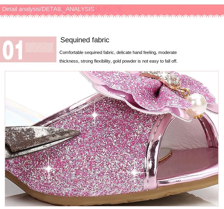 2025 Children Princess Sandals Kids Girls Wedding Shoes High Heels Dress Shoes Bowtie Gold Pink Blue Silver Shoes For Girls