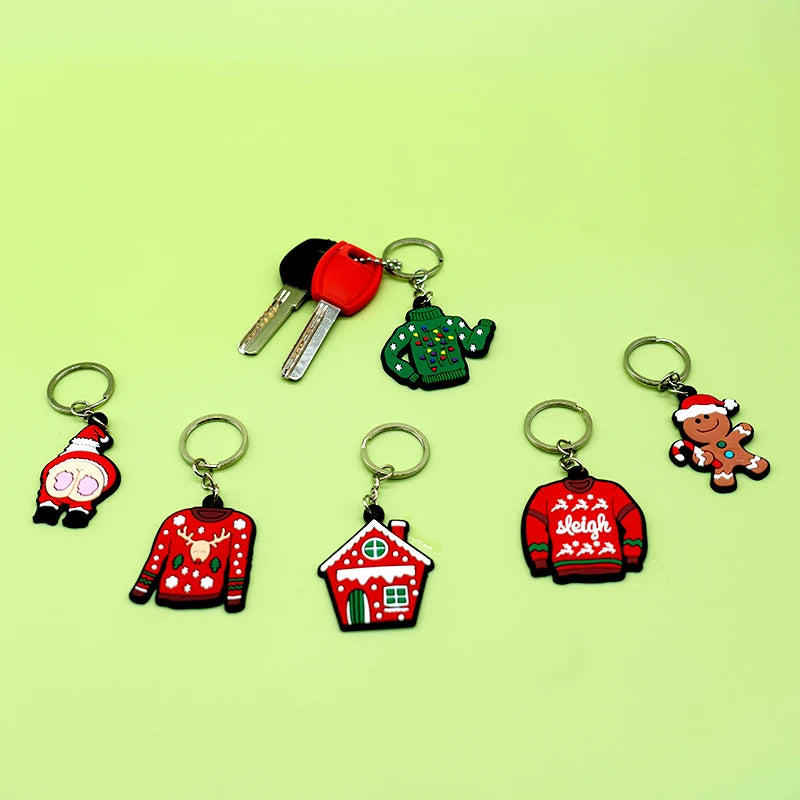 1-100PCS Christmas Style Keychain Santa Claus Key Holder Festive Women Men Keyring Christmas Family Gift Car Key Accessories