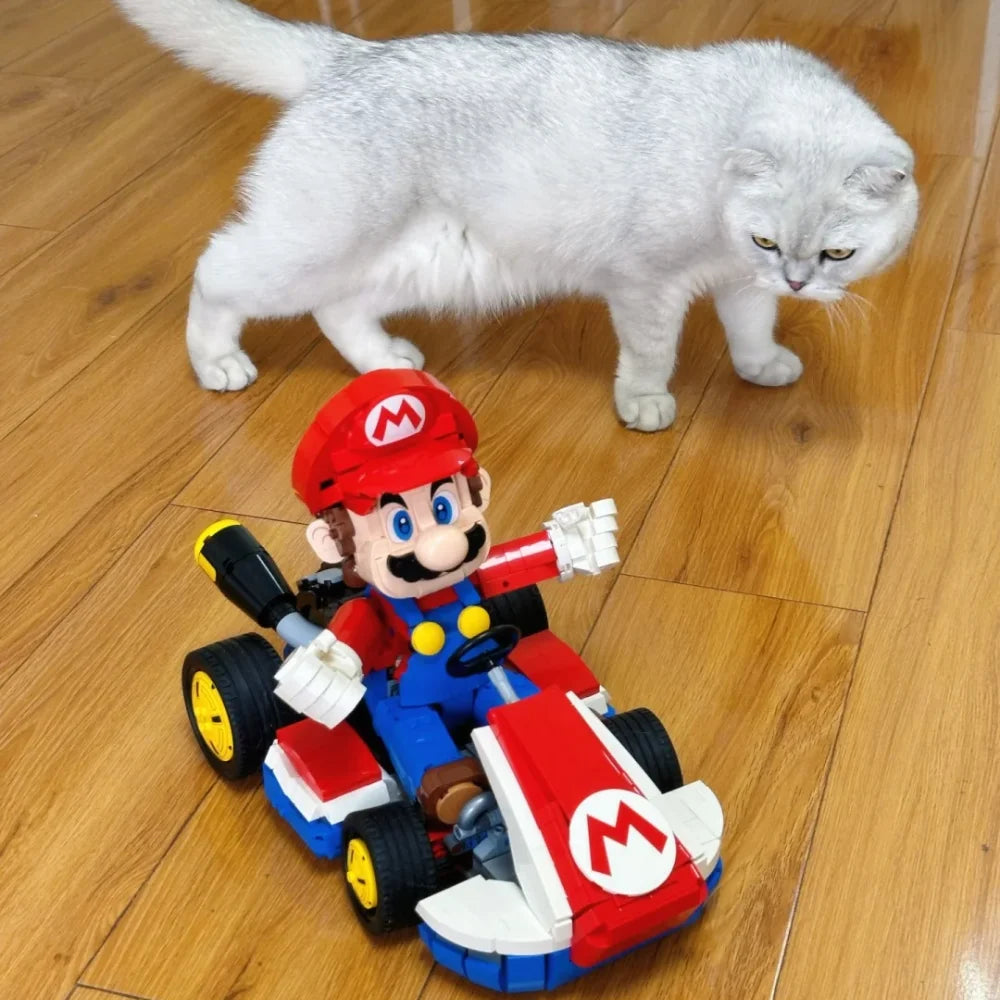 MINISO Plumber Building Blocks Standard Model Fit 72037 Kart Classic Game Racing Car Assembly Bricks Toys Christmas Gift