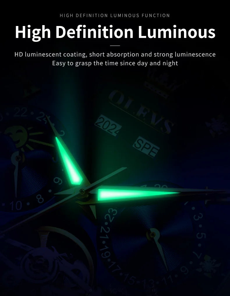 OLEVS 7029 Luxury Man Watch Stainless Steel Hollow Flywheel Moon Phase Exclusive Mechanical Movement Automatic Men's Watches New