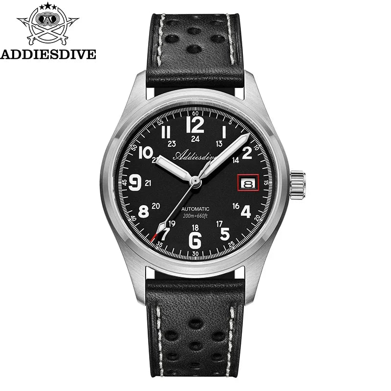 ADDIESDIVE Mechanical Watches New AD2070  Leather Strap BGW9 Super Luminous Sapphire 39mm Watches 20Bar Waterproof Reloj Hombre