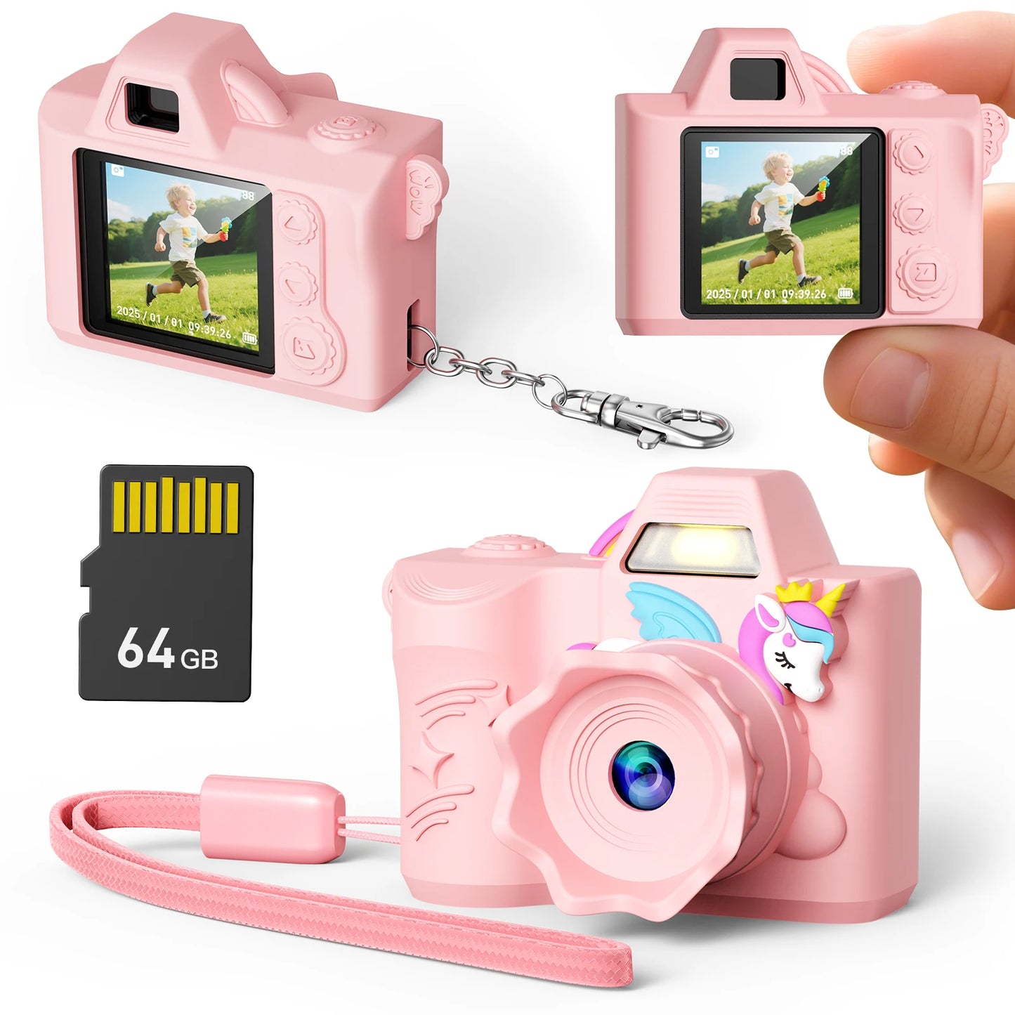 Mini Keychain Camera Fun 4K Pocket Digital Tiny Camera with 64GB Card for Kids Adults Collectible Gift for Birthdays Christmas