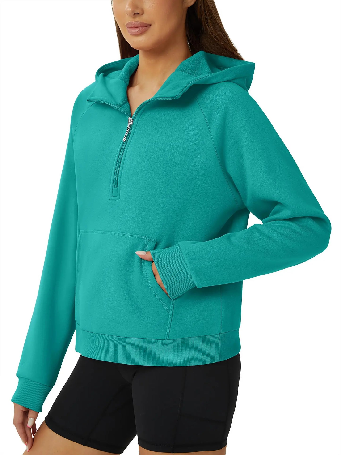 TACVASEN Winter Half Zip Hooded Cotton Pullover Womens Fleece Lined Warm Sweatshirt Thermal Lightweight Outdoor Casual Crop Tops