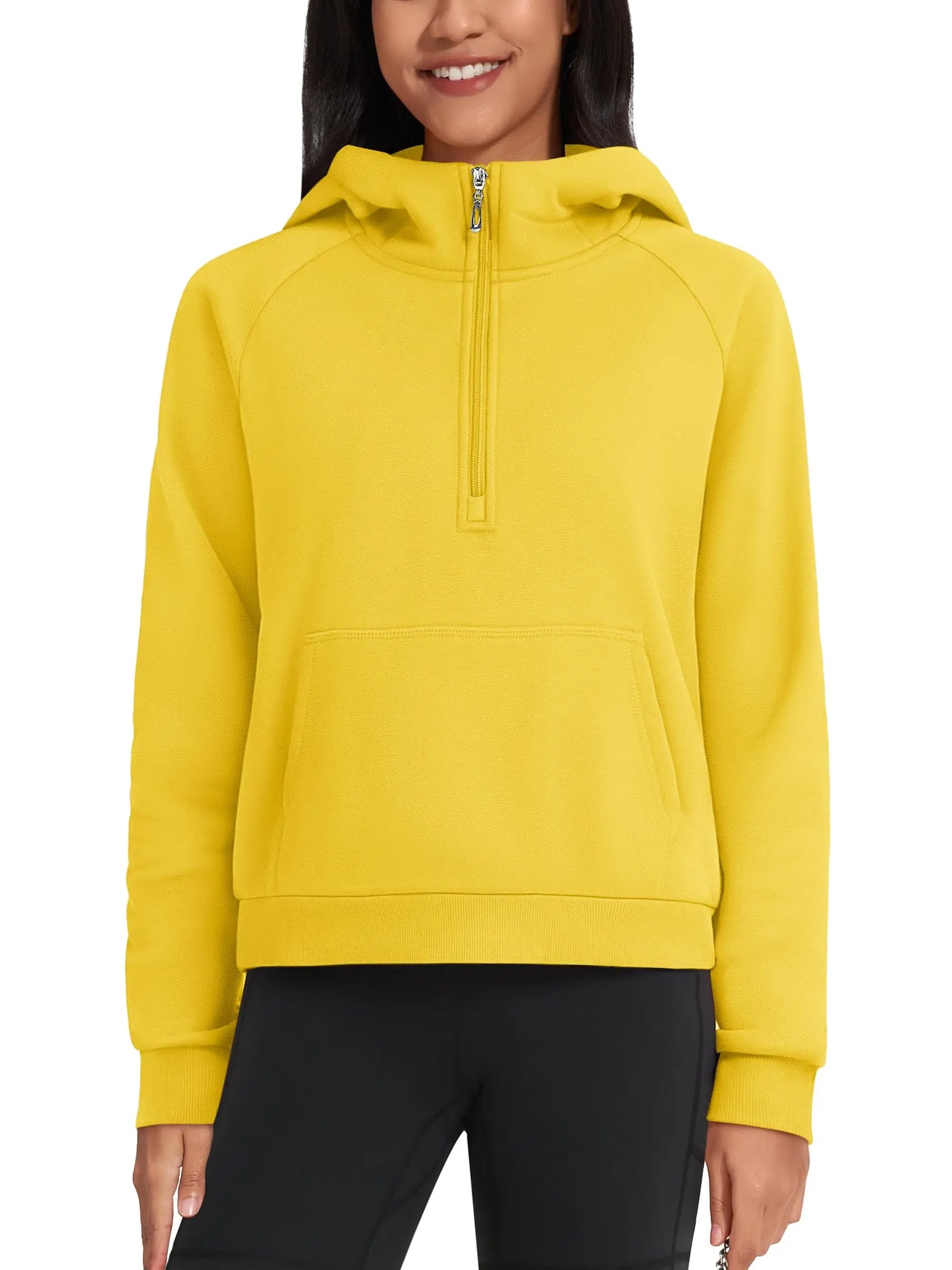 TACVASEN Winter Half Zip Hooded Cotton Pullover Womens Fleece Lined Warm Sweatshirt Thermal Lightweight Outdoor Casual Crop Tops