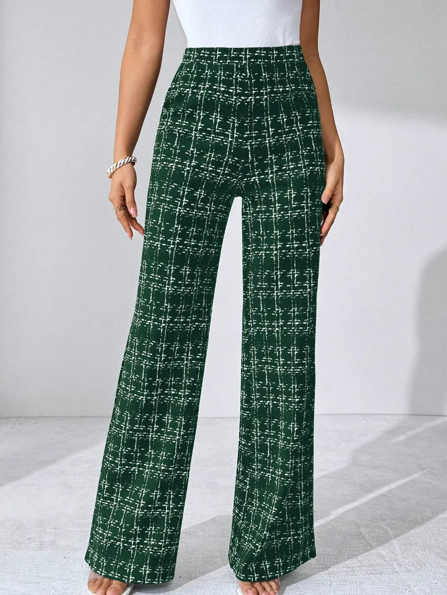 Spring and summer solid color striped checkered loose casual style straight leg pants