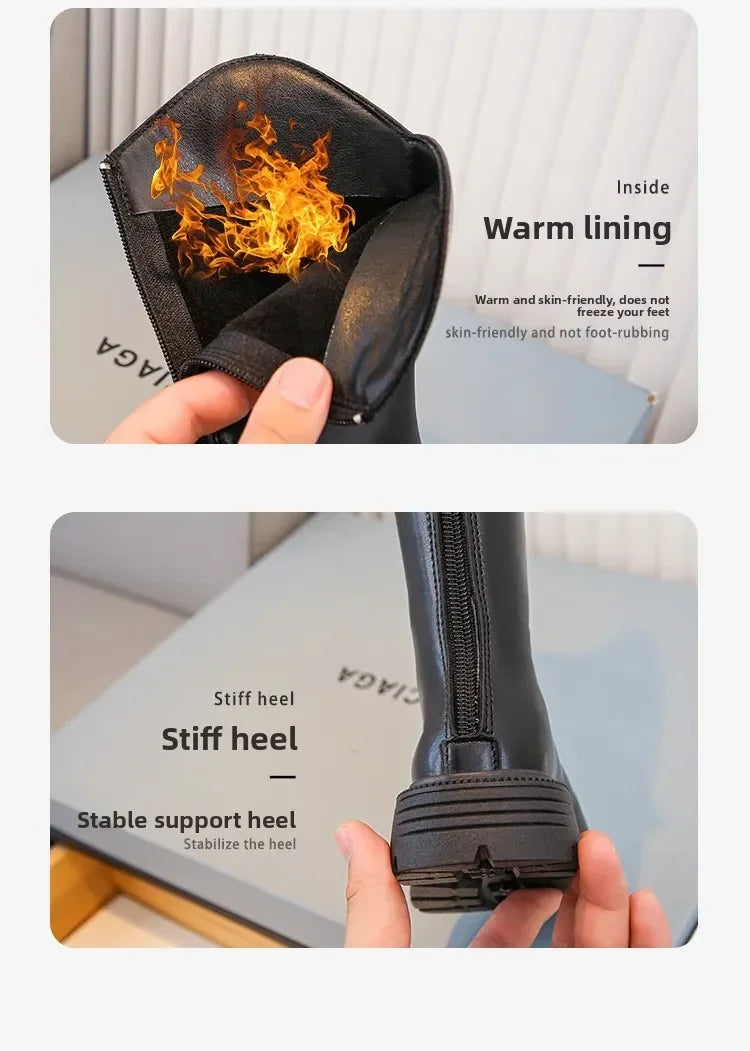 Girls' long tube boots 2025 Autumn/Winter New Korean Fashion Knight Boots Plush Princess Boots Warm Two Cotton High tube Boots