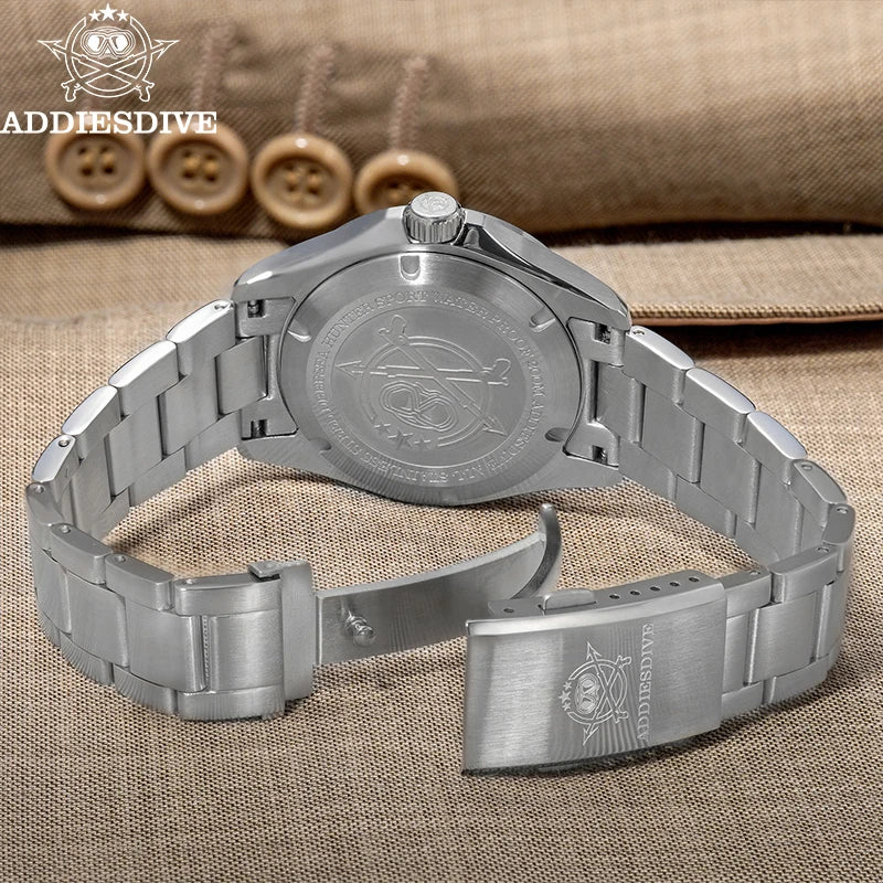 ADDIESDIVE NEW AD2063 38mm GMT Men's Watch Sapphire Glass Calendar 316L Stainless Steel Luxury Waterproof Watches Reloj Hombre