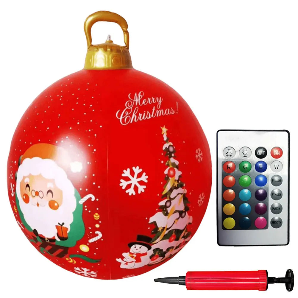 24 Inch Inflatable Outdoor Christmas Ball PVC Giant Inflatable Christmas Balls with Light/Remote Christmas Decorations Ball