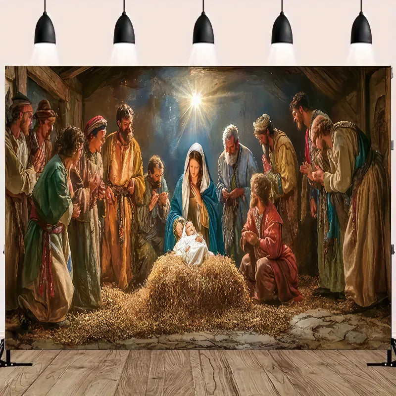 Nativity Scene Starry Night Tapestry Wall Hanging Religious Manger Scene Tapestries Traditional Christmas Birthday Wall Decor