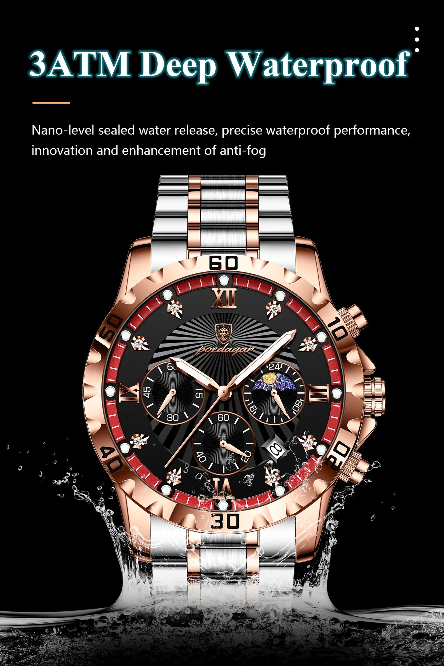 POEDAGAR Luxury Sports Watches For Men Stainless Steel Chronograph Date Man Watch Waterproof Luminous Fashion Men's Quartz Watch