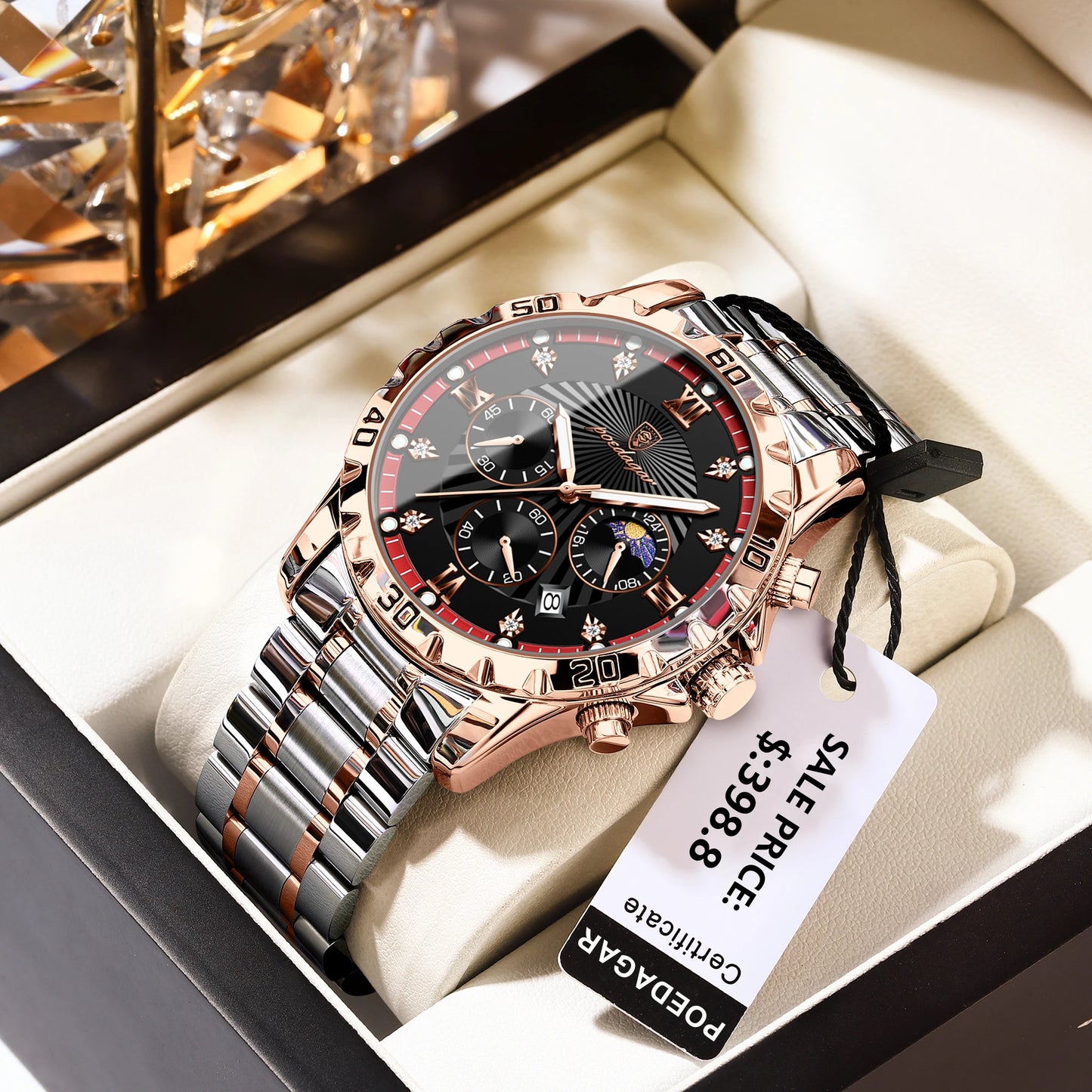 POEDAGAR Luxury Sports Watches For Men Stainless Steel Chronograph Date Man Watch Waterproof Luminous Fashion Men's Quartz Watch