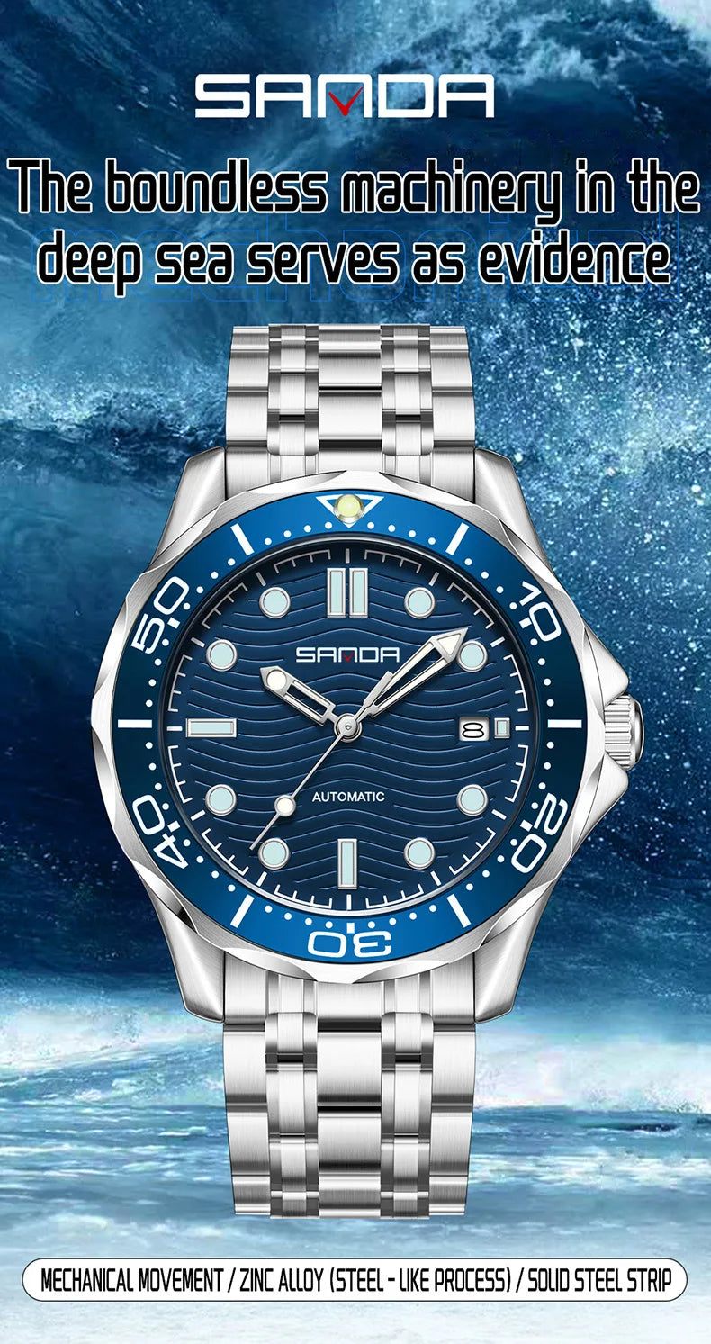 SANDA 2025 New Advanced Mechanical Watch Men's Waterproof Calendar Night Light Rotating Timing Circle Business Sports Watch