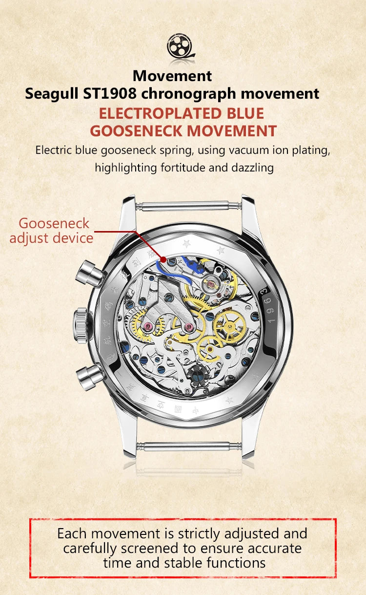 Original 1963 Men's 40mm  ST1908 Moonphase Manual Winding Movement Mechanical Chronograph Sapphire Glass Cream Dial Watch