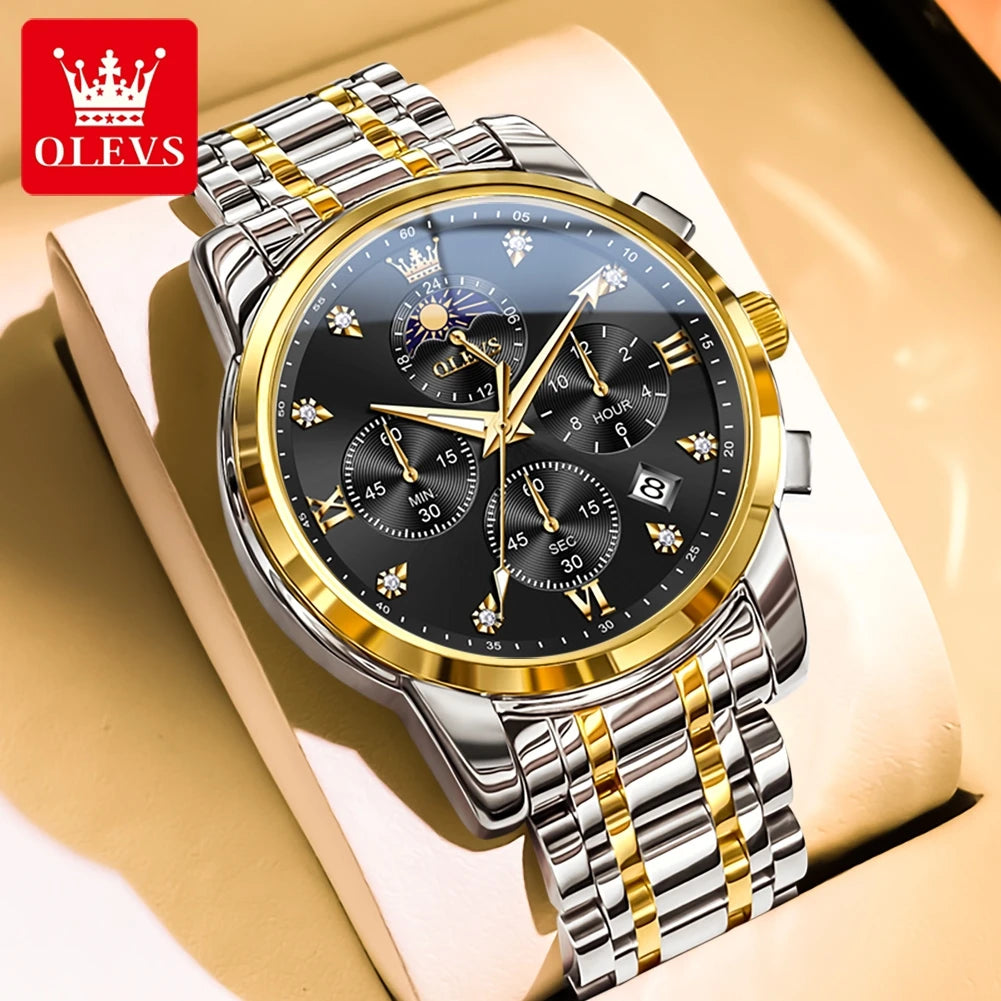 OLEVS 3655 Original New Quartz Watch for Men Chronograph Waterproof Business Man Watch Wristwatch Stainless Steel Luxury Watch