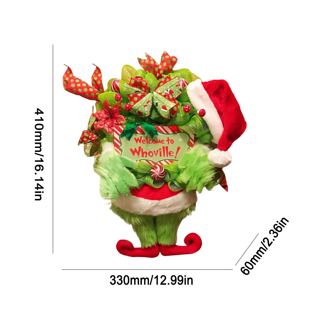 Green Hairy Monster Hanging Ornament The Thief Christmas Tree Decor Grinch Leg Wreath Door Hanging for Kids Children